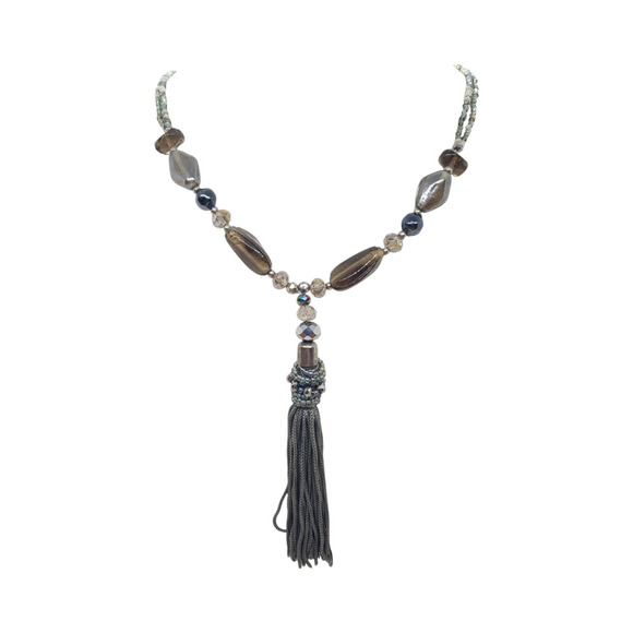 Vintage Beaded Tassel Necklace Glass Beads Multi Strand Boho Statement long - Picture 2 of 9